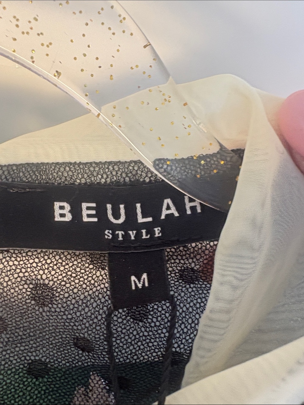 Beulah London Calling NWT Black Cream sheer Embroidered Lace Bow Blouse size M - Picture 7 of 12